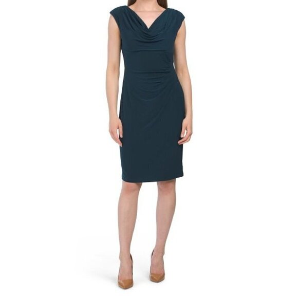 Anne Klein Dresses & Skirts - Anne Klein Womens Teal Green Cowl Neck Cap Sleeve Sheath Midi Dress Sz 12 New